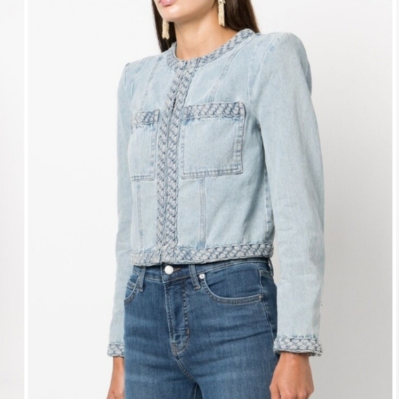 Veronica Beard Arrowe Cropped Chambray Jacket with Braided Trim - Picture 4 of 16